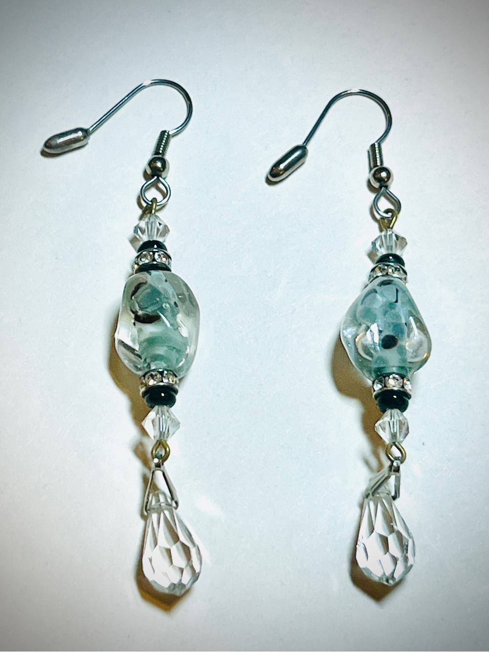 Handmade Art Glass and Crystal Dangle Earrings